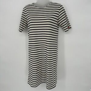 Kule Womens Sz XS 100% Cotton Short Sleeve Black White Striped‎ Mini Shirt Dress